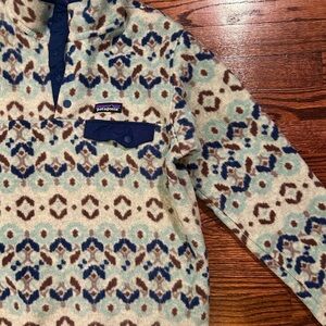 Patagonia Blue and Brown Patterned Crewneck Sweater